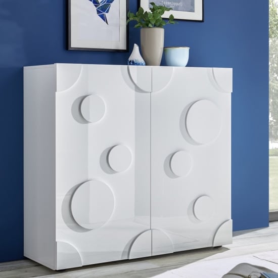 Orb Wooden Sideboard In White High Gloss With 2 Doors