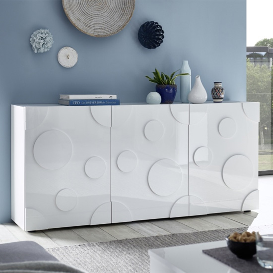 Orb Wooden Sideboard In White High Gloss With 3 Doors