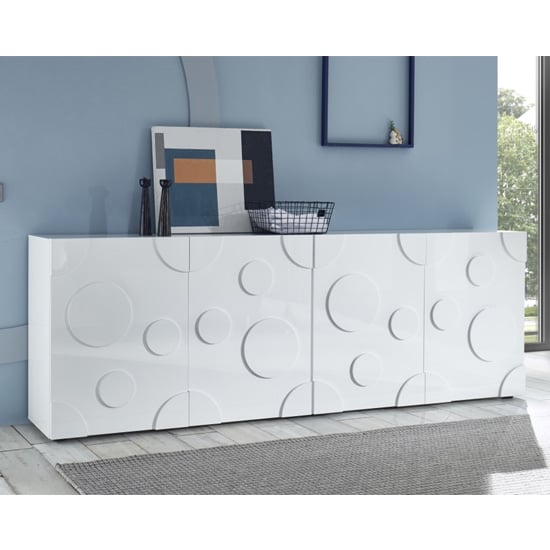 Photo of Orb wooden sideboard in white high gloss with 4 doors