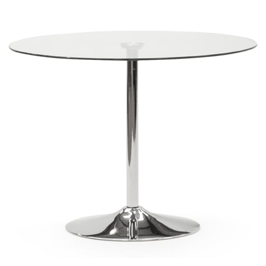 Photo of Orbik small clear glass dining table with polished metal base