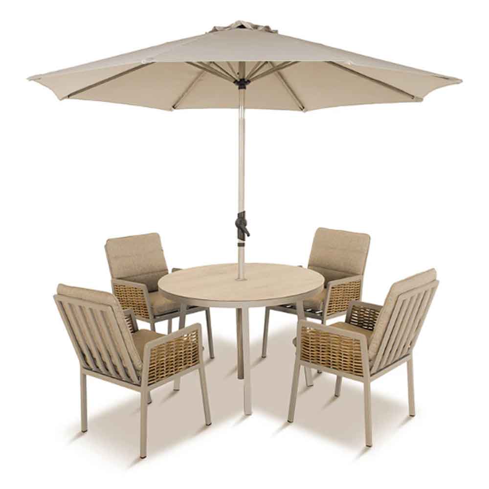 Orbit Aluminium Garden 4 Seater Dining Set with Parasol in Beige
