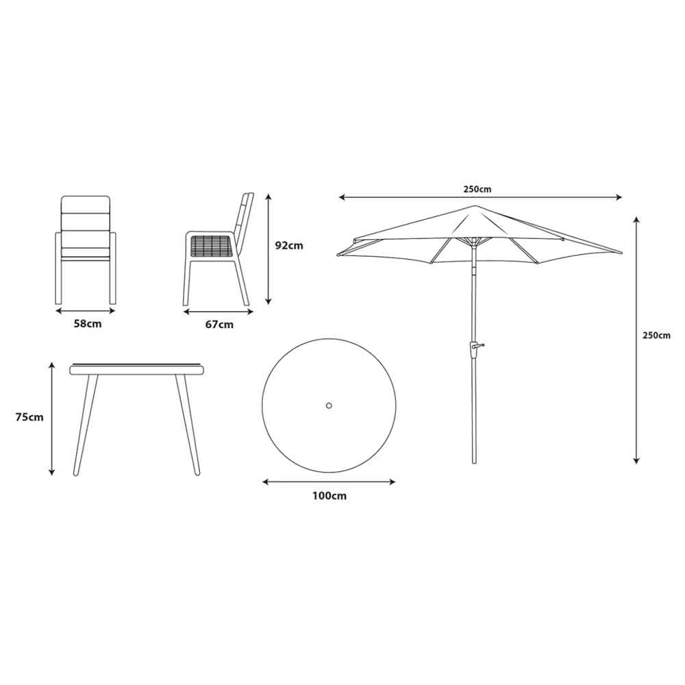 Orbit Aluminium Garden 4 Seater Dining Set with Parasol in Beige