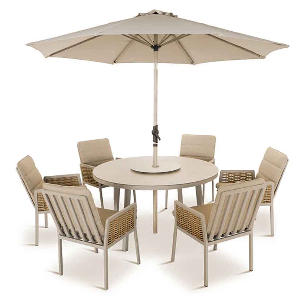 Orbit Aluminium Garden 6 Seater Dining Set with Parasol in Beige