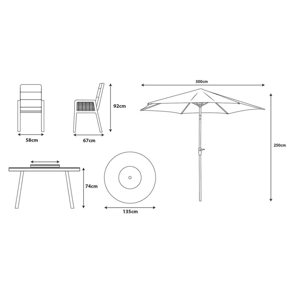 Orbit Aluminium Garden 6 Seater Dining Set with Parasol in Beige