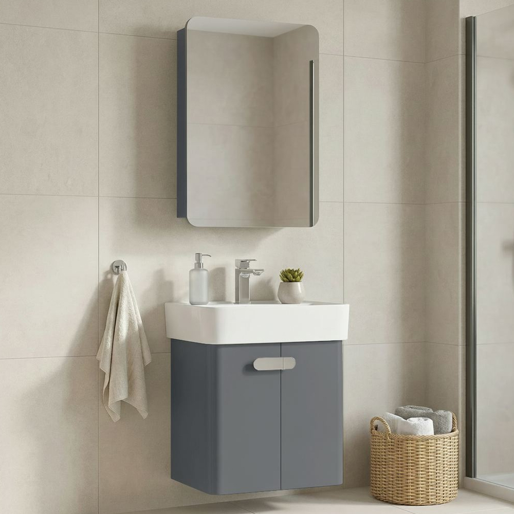Orbit Wooden Wall Mounted Bathroom Furniture Set in Grey