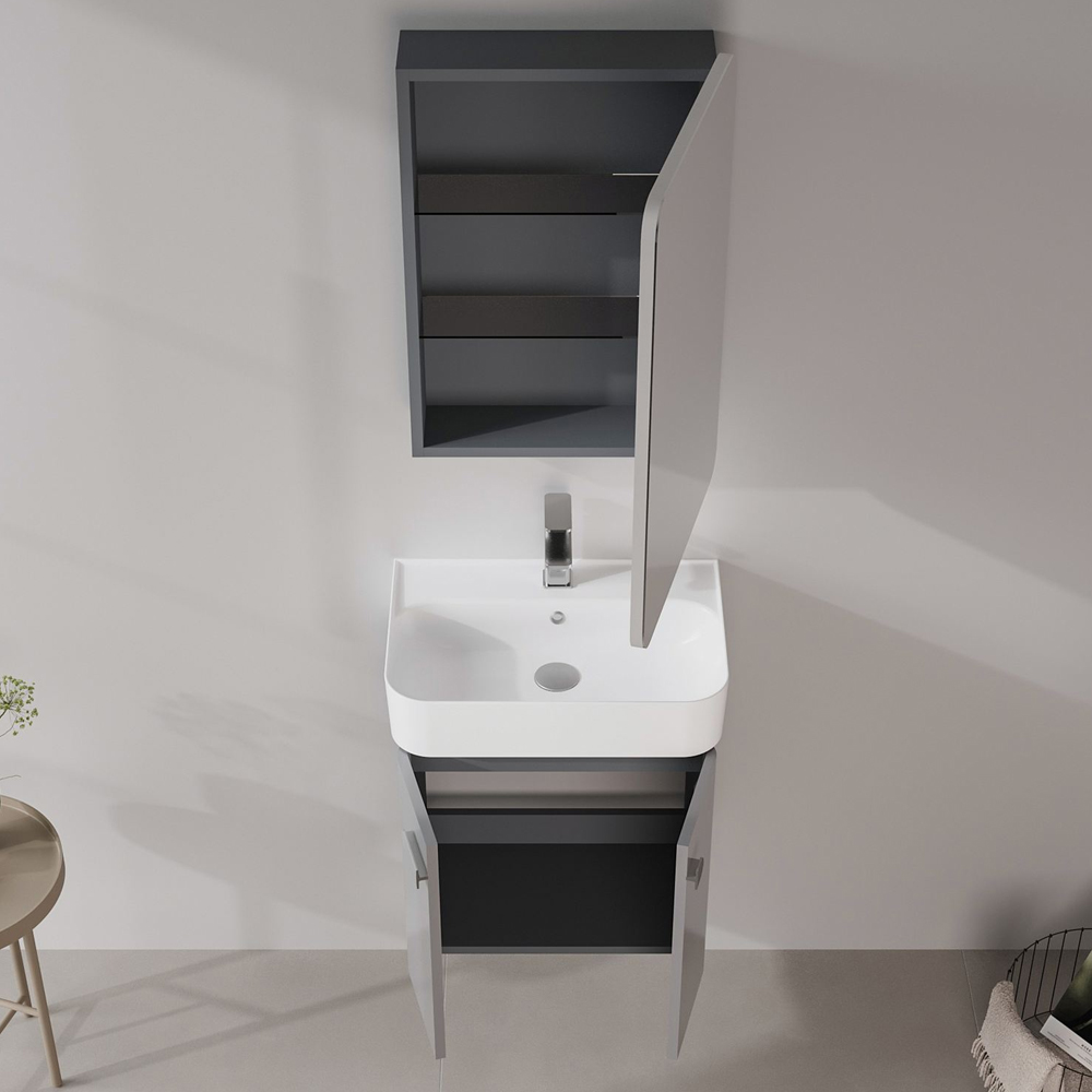 Orbit Wooden Wall Mounted Bathroom Furniture Set in Grey