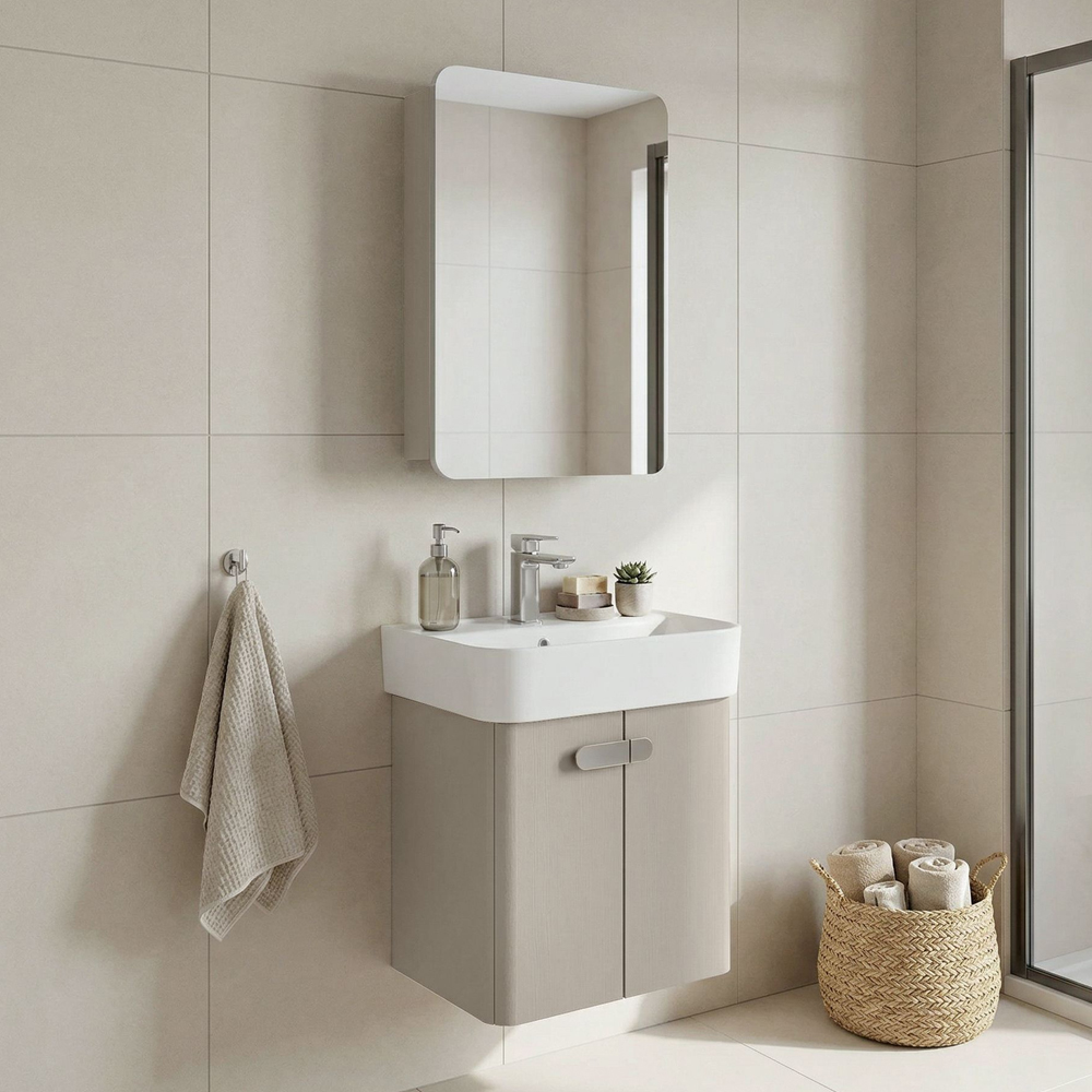 Orbit Wooden Wall Mounted Bathroom Furniture Set in Mink