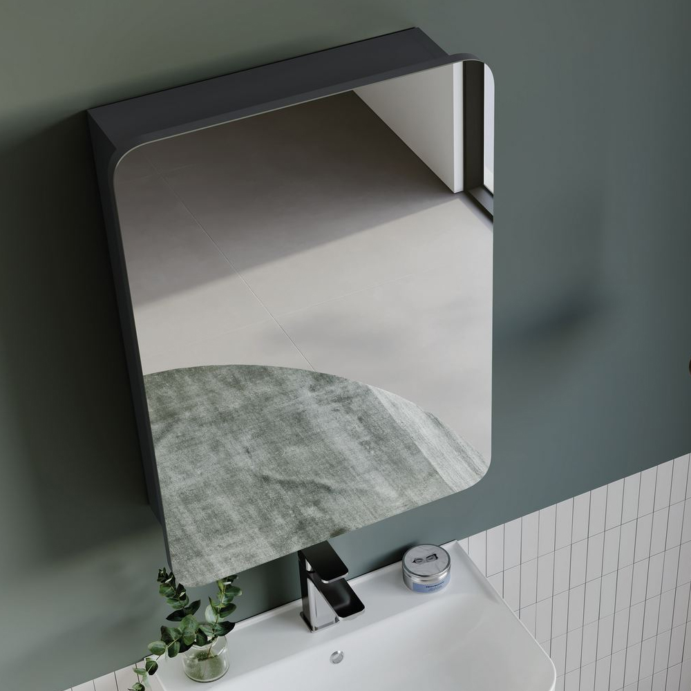 Orbit Wooden Wall Mounted Bathroom Mirror Cabinet in Anthracite