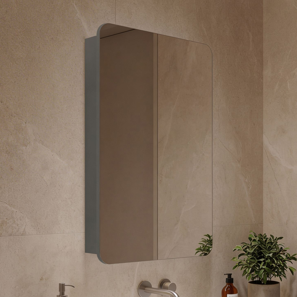 Orbit Wooden Wall Mounted Bathroom Mirror Cabinet in Grey