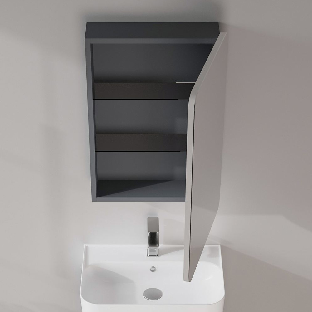 Orbit Wooden Wall Mounted Bathroom Mirror Cabinet in Grey