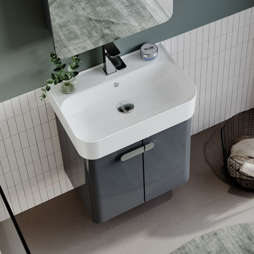Orbit Wooden Wall Mounted Vanity Unit & Basin with 2 Doors in Anthracite