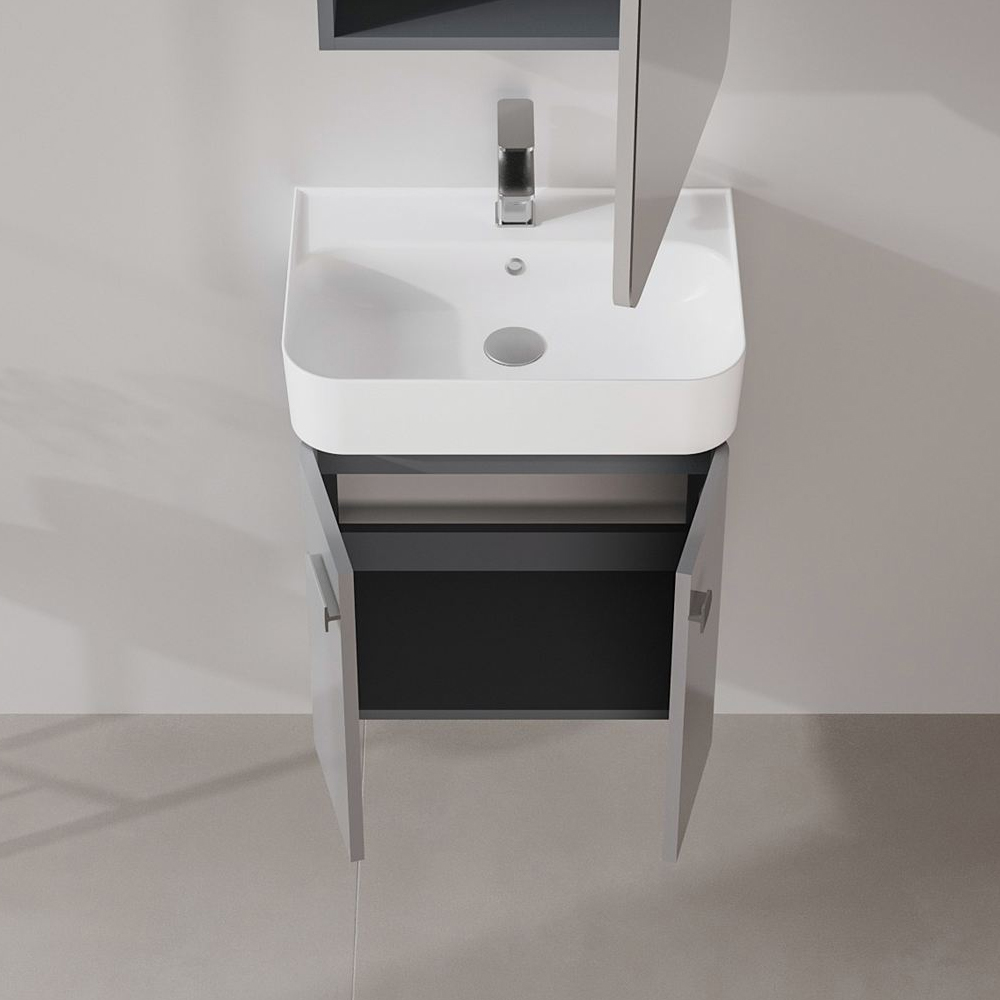 Orbit Wooden Wall Mounted Vanity Unit & Basin with 2 Doors in Grey