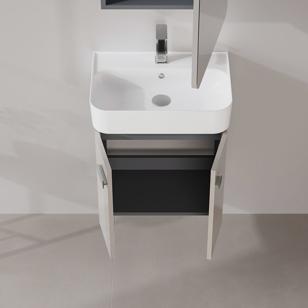 Orbit Wooden Wall Mounted Vanity Unit & Basin with 2 Doors in Mink