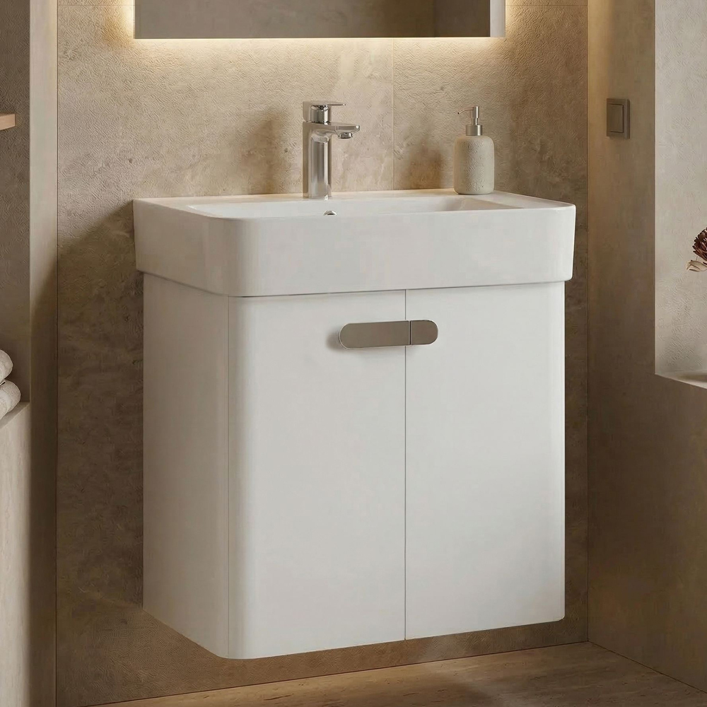 Orbit Wooden Wall Mounted Vanity Unit & Basin with 2 Doors in White