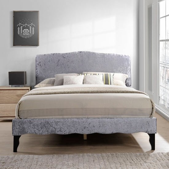 Orbit Fabric King Size Bed In Dark Grey Crushed Velvet Furniture in Fashion