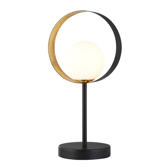 Product photograph of Orbital 1 Table Lamp In Matt Black And Gold Leaf With Opal Glass from Furniture in Fashion