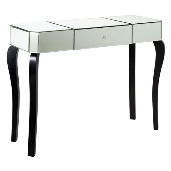 Photo of Orca mirrored glass console table with black wooden legs