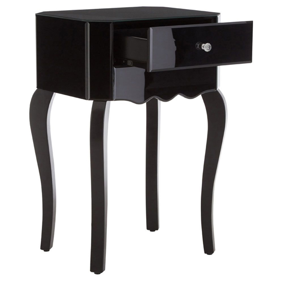 Orca Mirrored Glass Side Table With 1 Drawer In Black_2