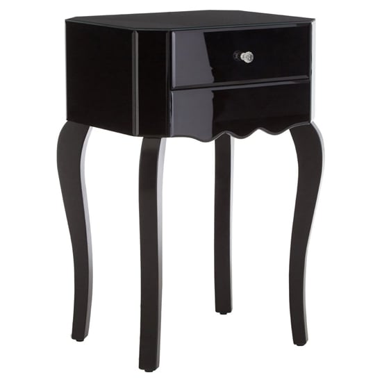 Orca Mirrored Glass Side Table With 1 Drawer In Black