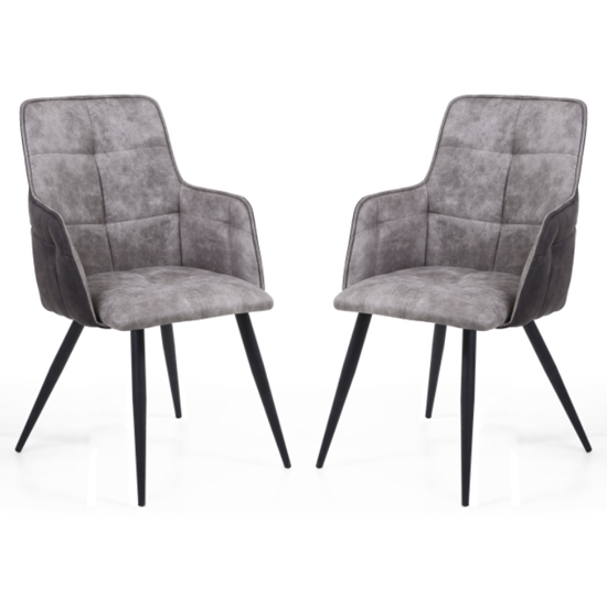 Ordos Light Grey Suede Effect Fabric Dining Chairs In Pair Furniture