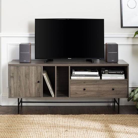 Oreca Wooden TV Stand With 1 Door 2 Drawers In Slate Grey