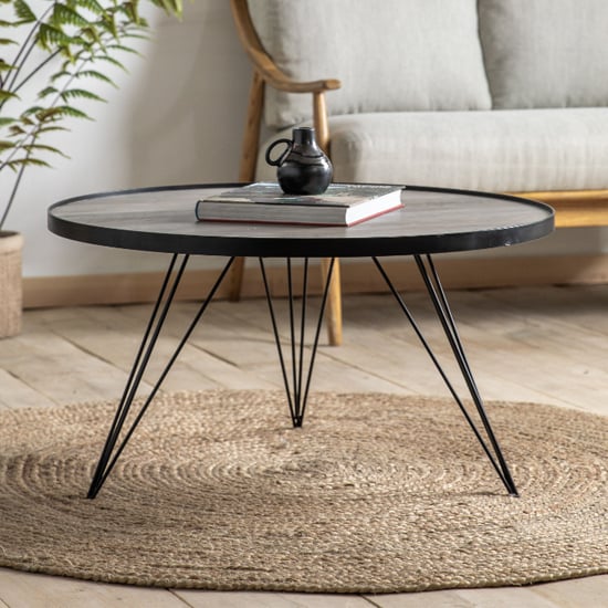 Product photograph of Oregon Wooden Coffee Table In Natural With Black Metal Frame from Furniture in Fashion