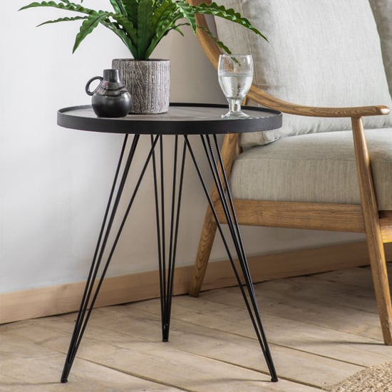 Product photograph of Oregon Wooden Side Table In Natural With Black Metal Frame from Furniture in Fashion