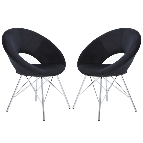 Orem Black Velvet Dining Chairs With Chrome Metal Legs In Pair