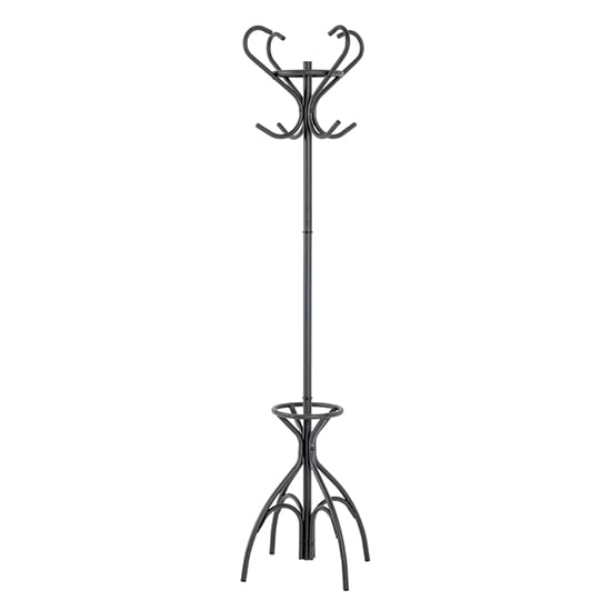 Product photograph of Orem Metal 8 Hooks Coat Stand With Umbrella Stand In Black from Furniture in Fashion