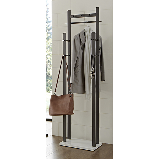 Orem Metal Coat Stand In Anthracite With White Wooden Base