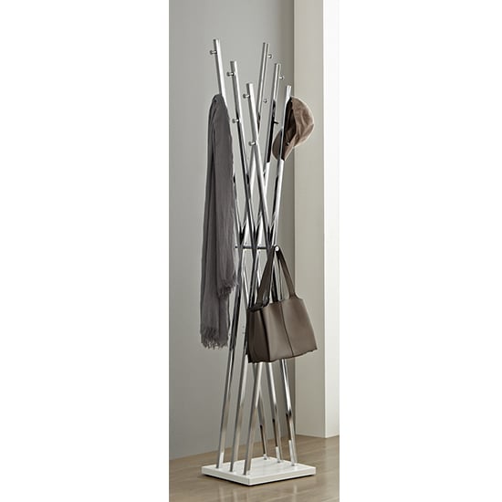 Photo of Orem metal coat stand in chrome with white base