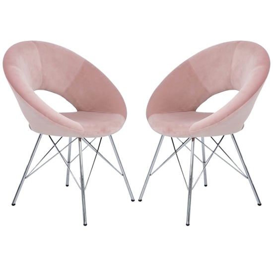 Product photograph of Orem Pink Velvet Dining Chairs With Chrome Metal Legs In Pair from Furniture in Fashion