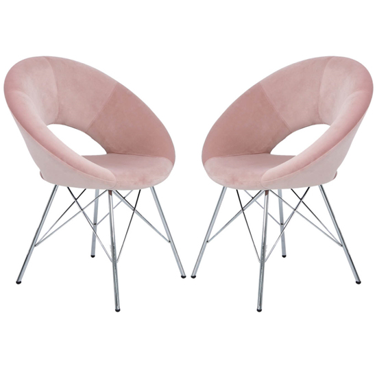 Product photograph of Orem Pink Velvet Dining Chairs With Chrome Metal Legs In Pair from Furniture in Fashion