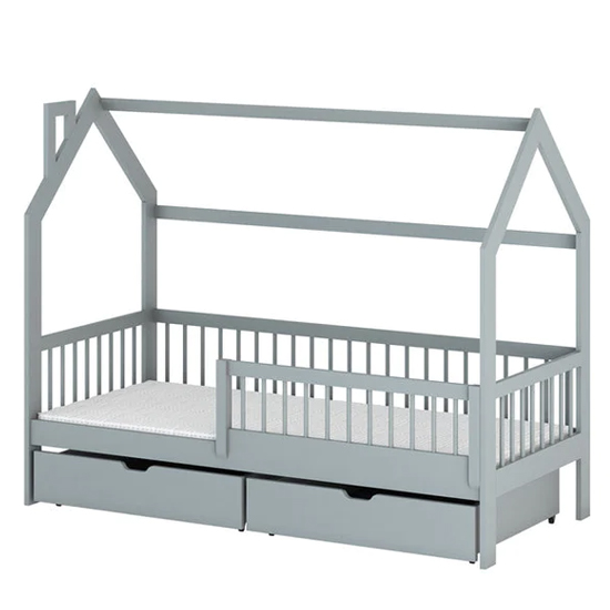 Orem Storage Wooden Single Bed In Grey With Foam Mattress
