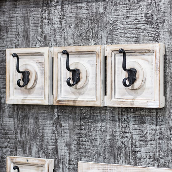 Product photograph of Orem Wooden Wall Hung 3 Hooks Coat Rack In White Vintage Look from Furniture in Fashion