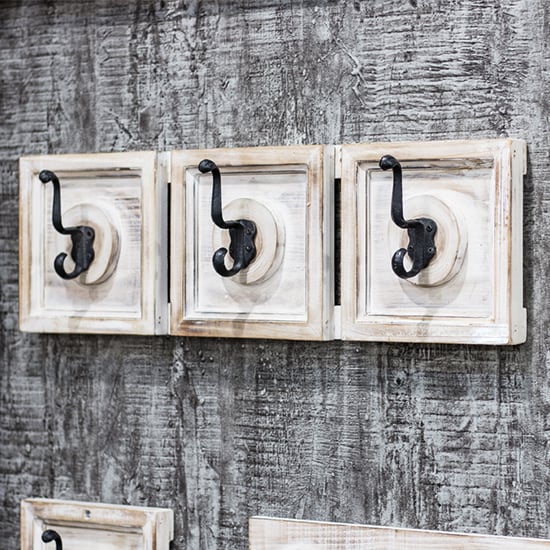 Product photograph of Orem Wooden Wall Hung 3 Hooks Coat Rack In White Vintage Look from Furniture in Fashion