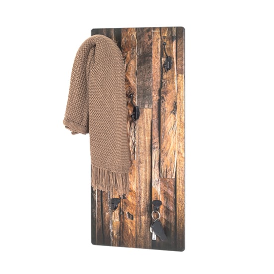 Product photograph of Orem Wooden Wall Hung 5 Hooks Coat Rack In Parquet Print from Furniture in Fashion