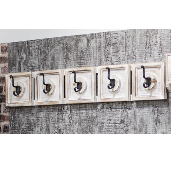 Orem Wooden Wall Hung 5 Hooks Coat Rack In White Vintage Look