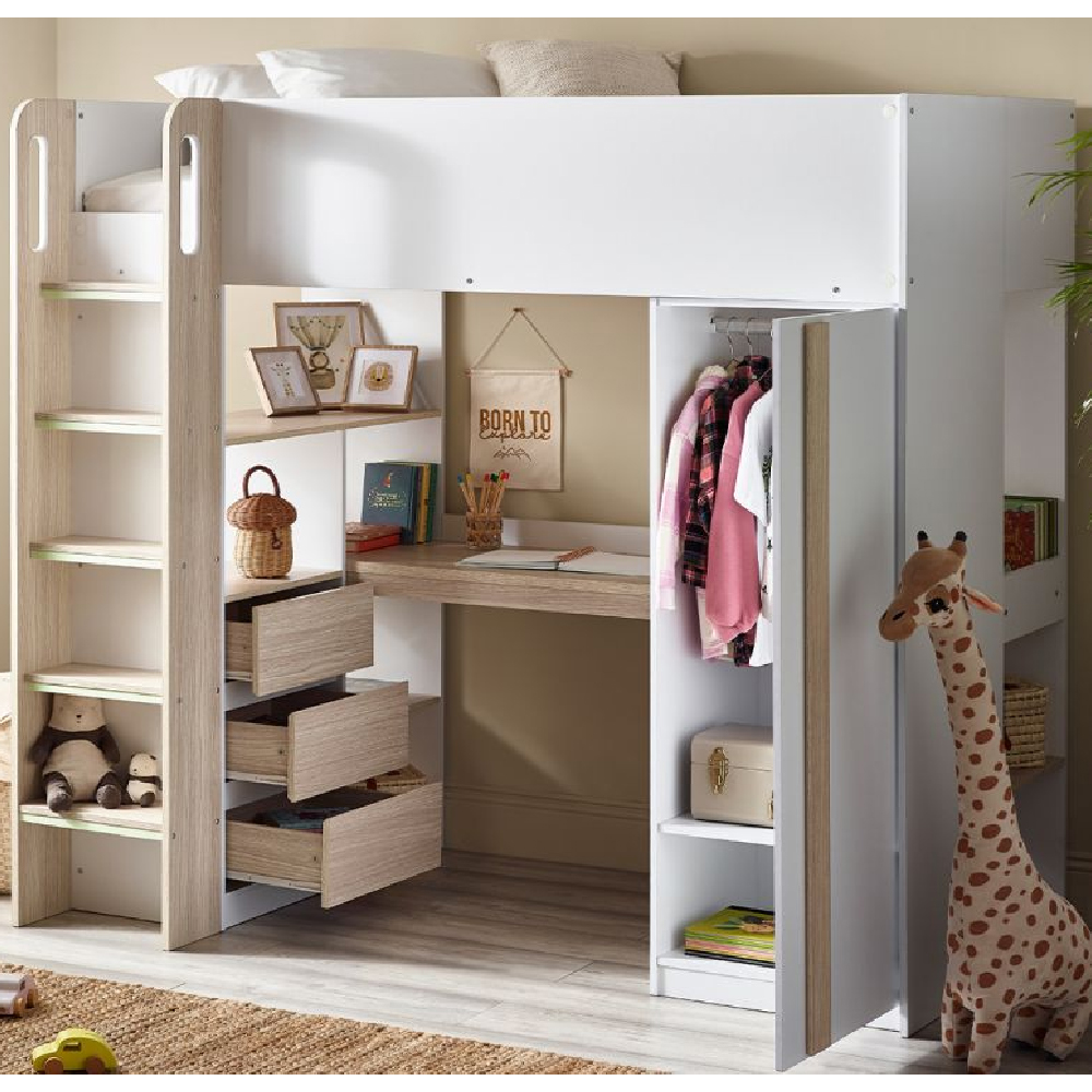 Orem Wooden High Sleeper Children bed In White And Oak