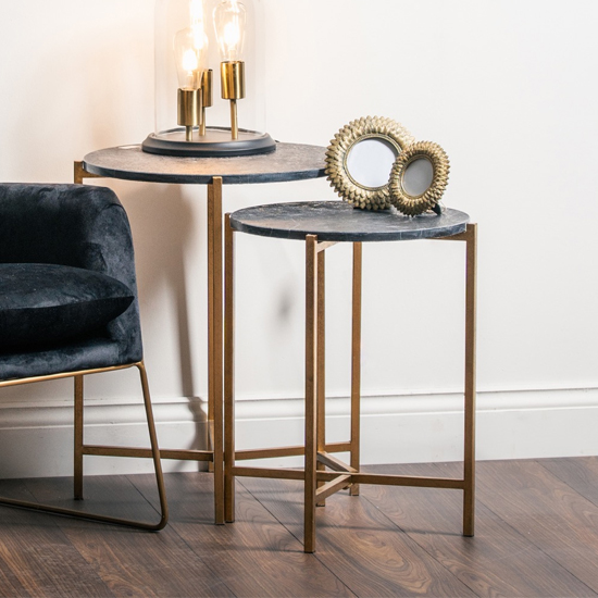 Oren Set Of 2 Black Marble Side Tables With Gold Legs Furniture in