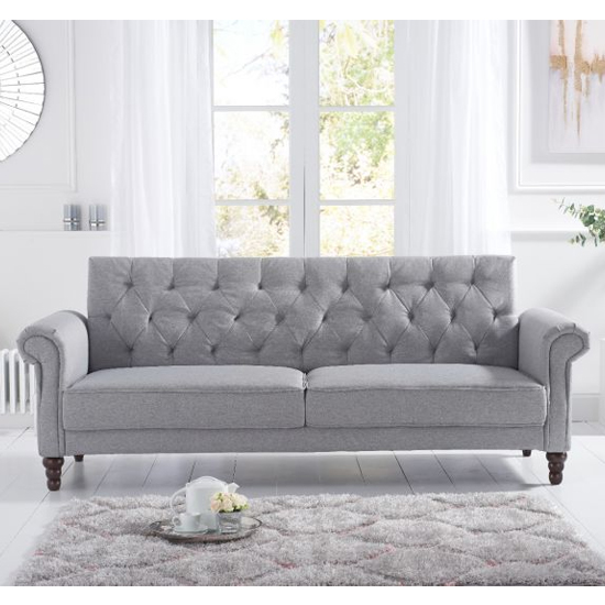Orexo Chesterfield Linen Fabric Sofa Bed In Grey_2