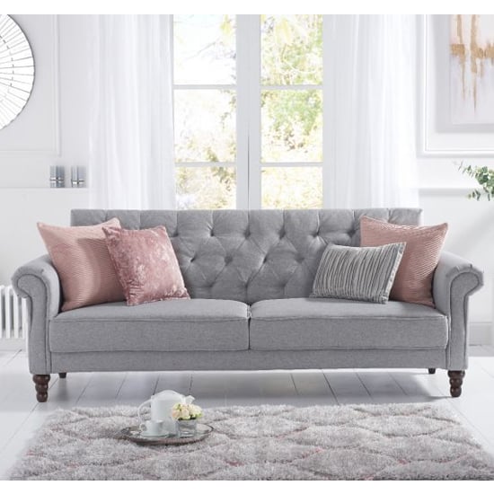 Orexo Chesterfield Linen Fabric Sofa Bed In Grey
