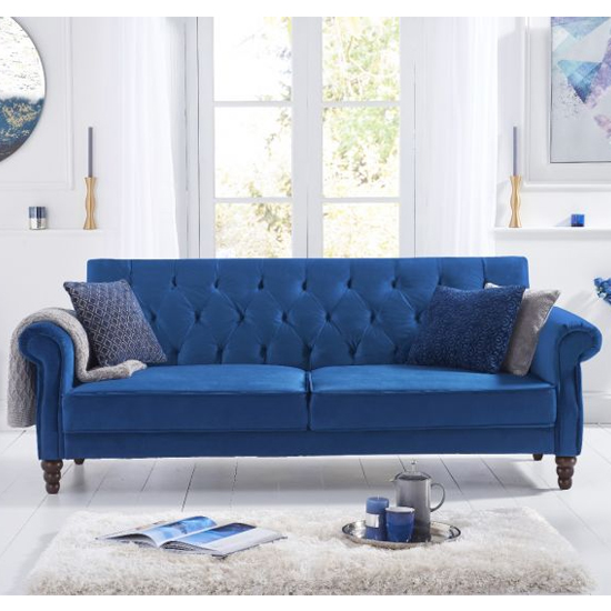 Orexo Chesterfield Velvet Sofa Bed In Blue