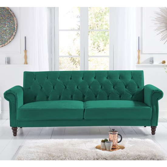 Orexo Chesterfield Velvet Sofa Bed In Green_2
