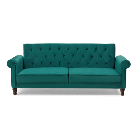 Orexo Chesterfield Velvet Sofa Bed In Green_4