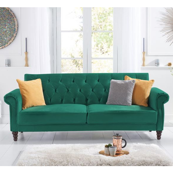 Orexo Chesterfield Velvet Sofa Bed In Green