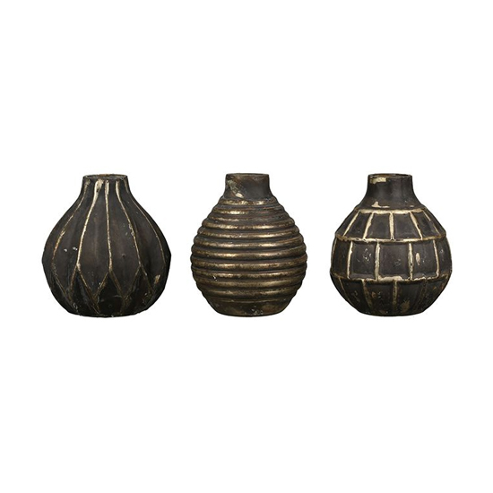 Product photograph of Orient Glass Set Of 3 Small Vases In Antique Brown And Gold from Furniture in Fashion