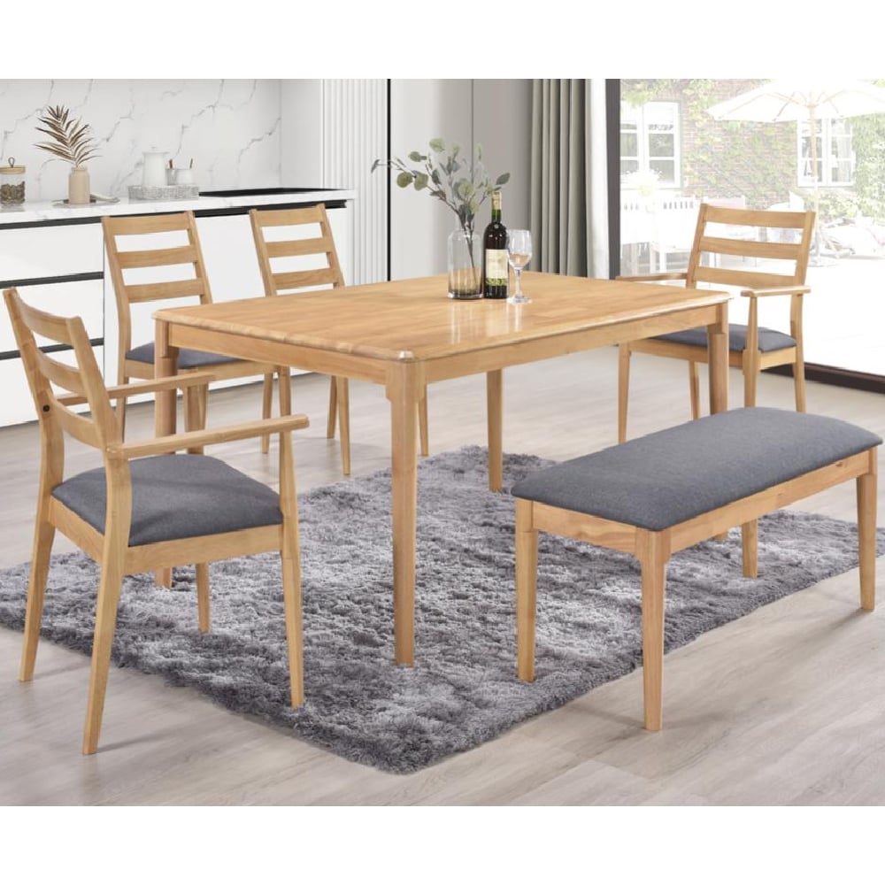 Orillia Wooden Dining Table With 4 Chairs And 1 Bench In Oak