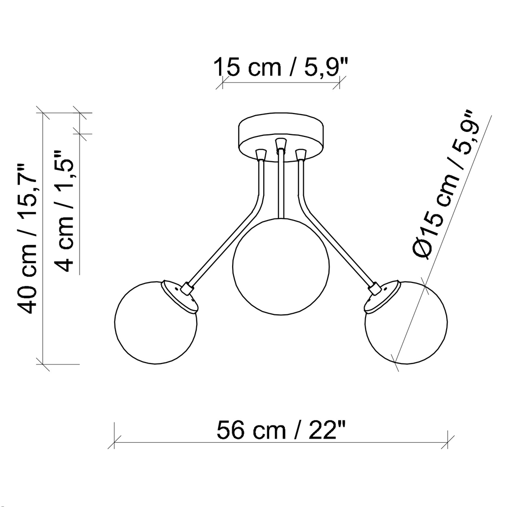 Orion 3 Light Metal Ceiling Light in Gold