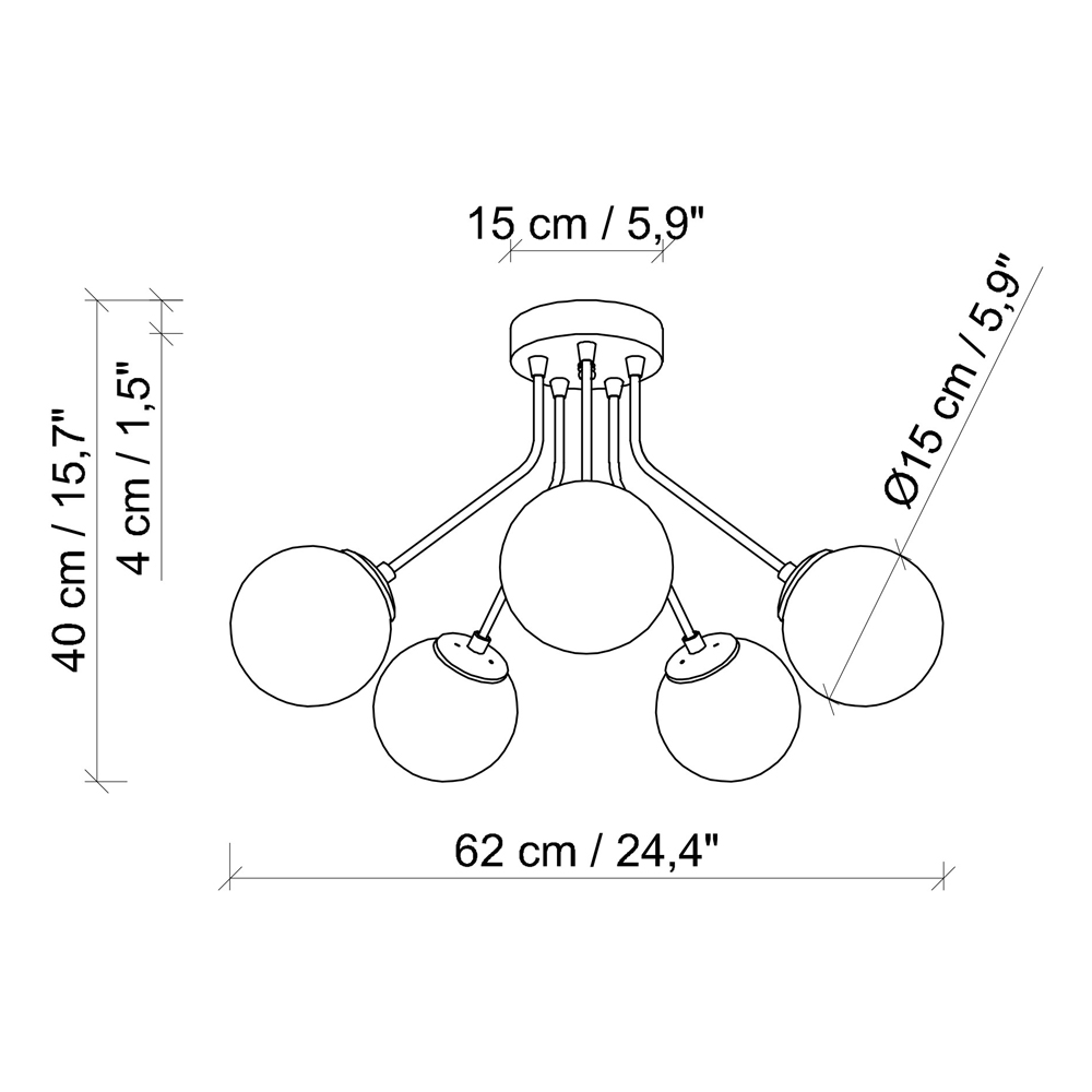 Orion 5 Light Metal Ceiling Light in Gold